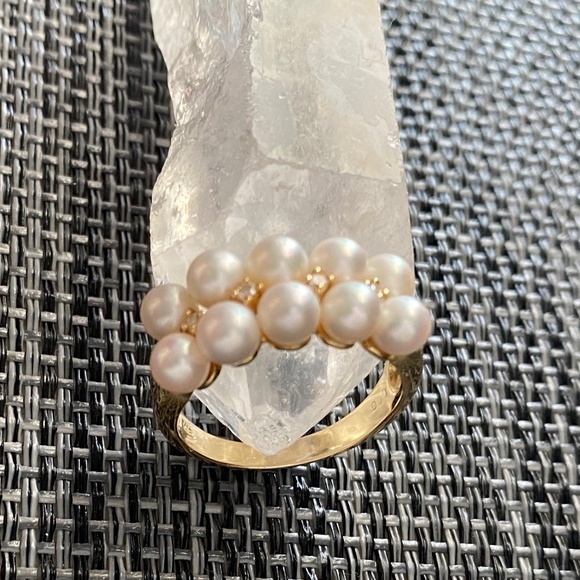 ✨18K Gold Diamond AKOYA Pearls Ring 7.5 - Picture 3 of 11